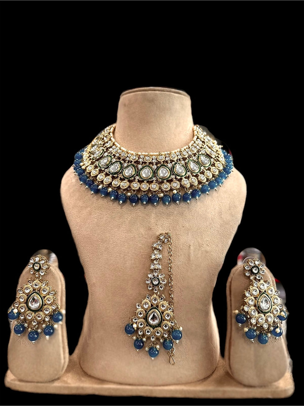 Designer Bridal Blue Choker Kundan Necklace Set