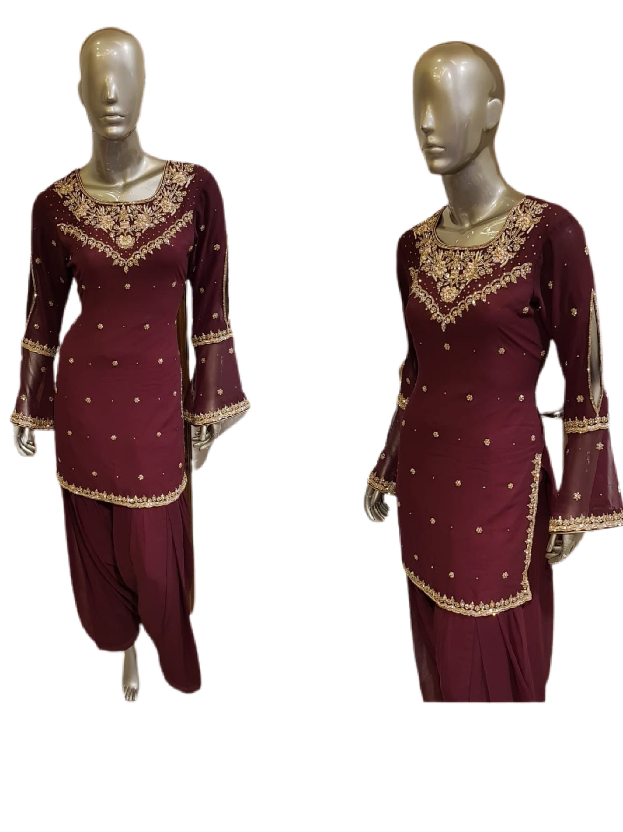 Pretty Party Wear Plus Size Georgette Maroon Patiala Suit