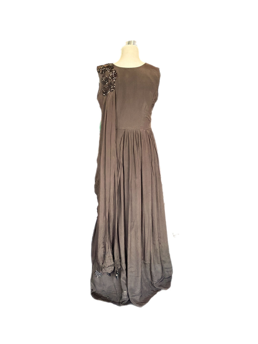 Thumbnail: Pretty Brown Chiffon Silk Sari Gown