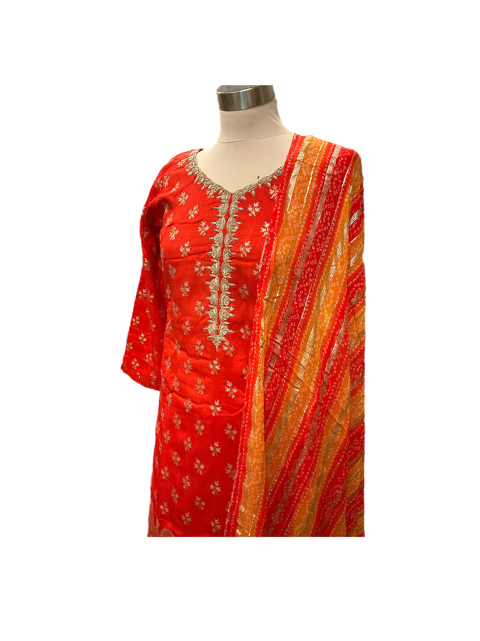Thumbnail: Orange Woven Silk Gharara Suit Set