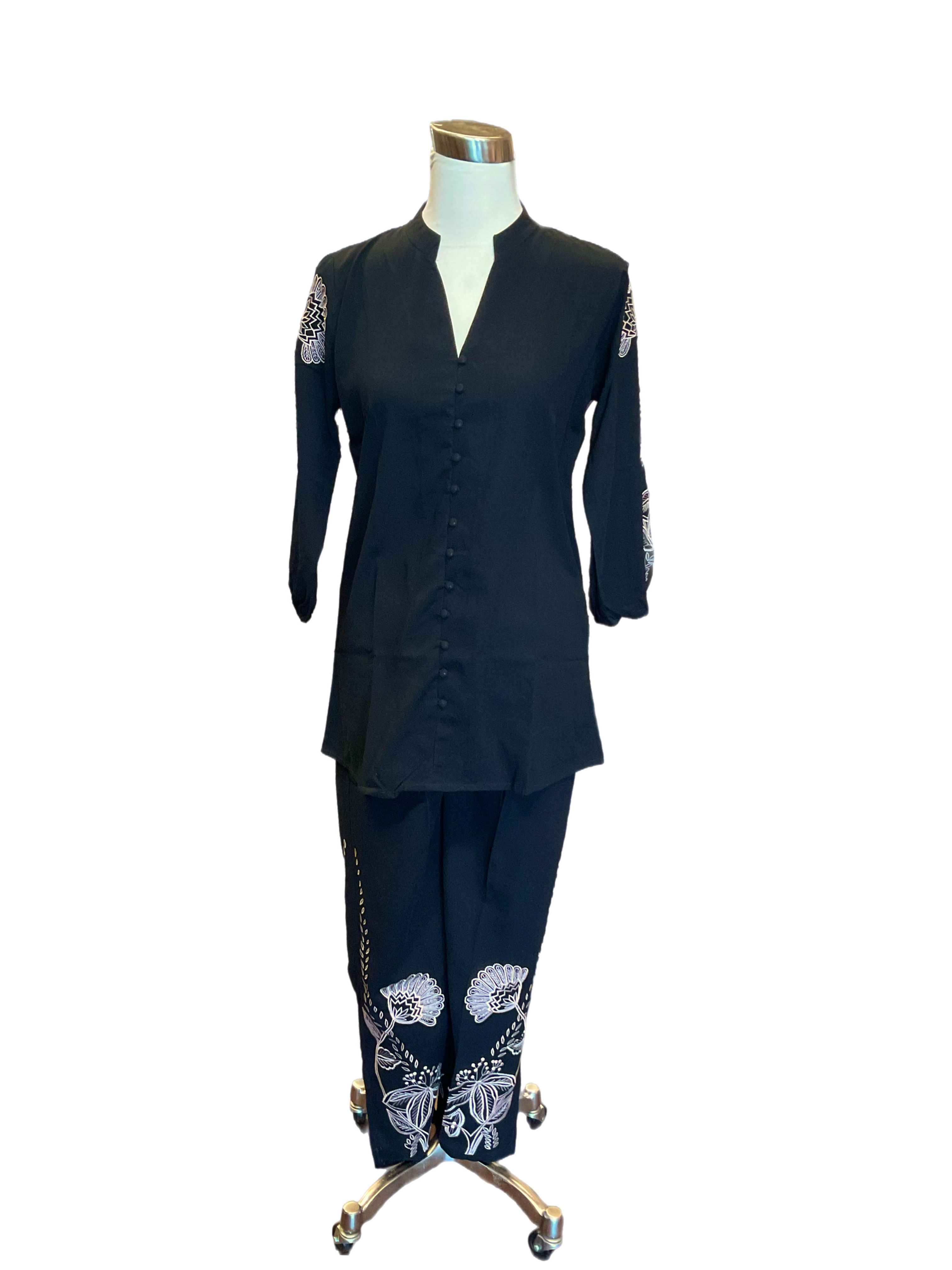 Trendy style Black Embroidered Pant Suit Set