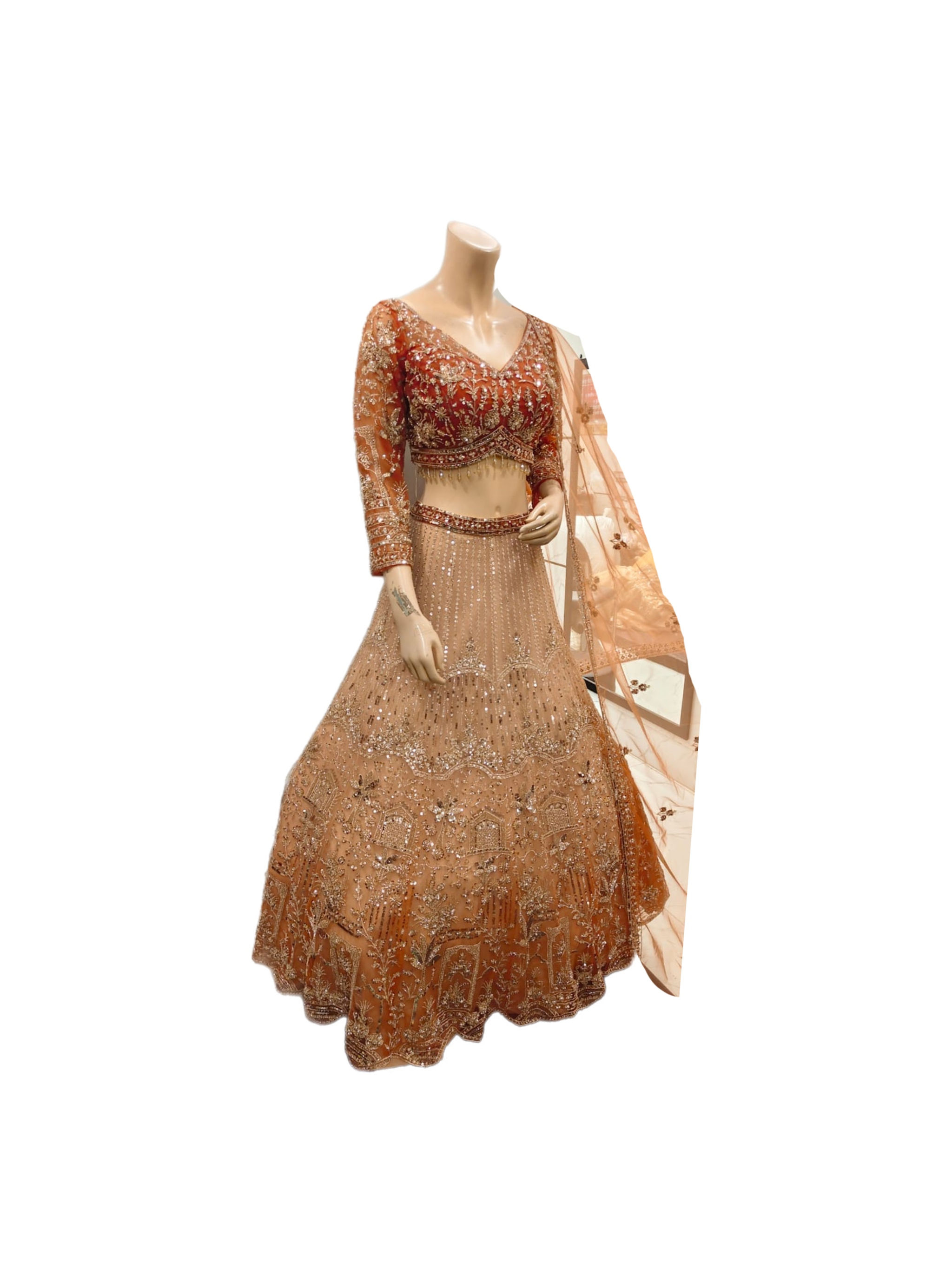 Splendid Ombré Style Partywear Net Embroidered Lehanga Choli