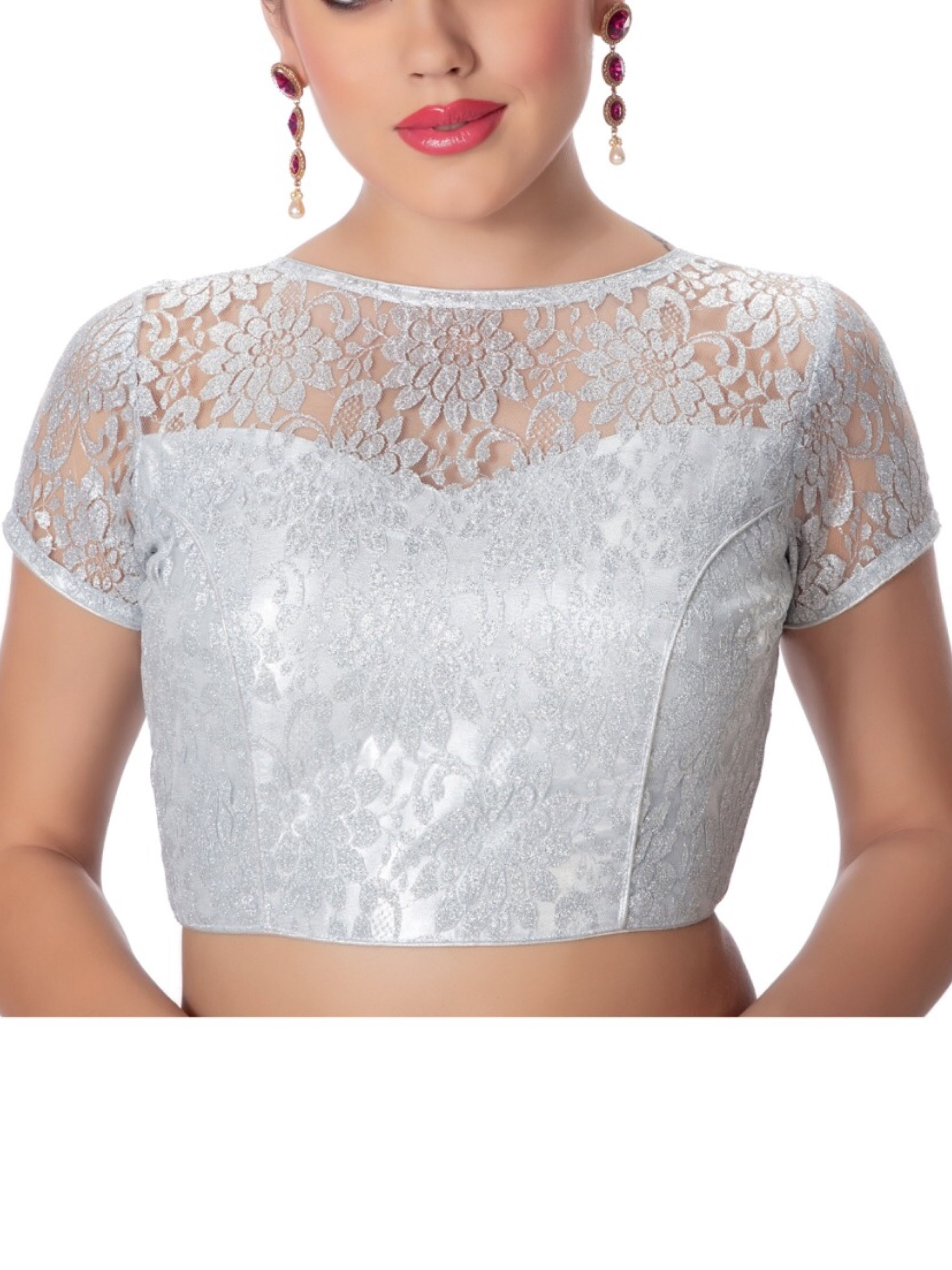 Pretty Net Saree Blouse in Silver and Black