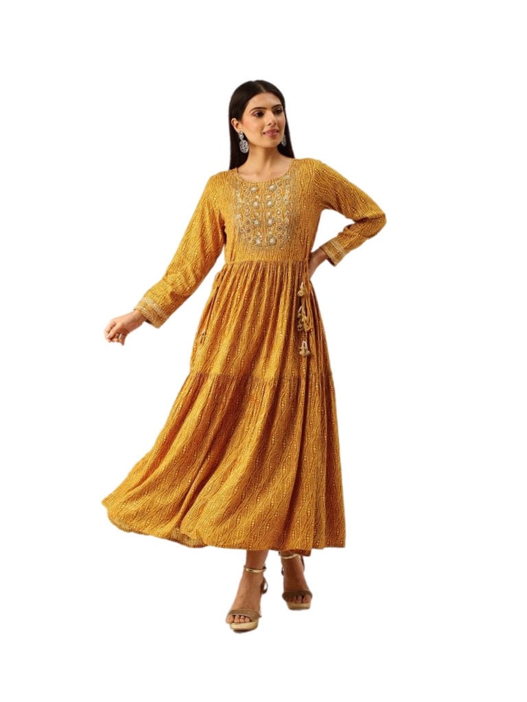 Thumbnail: Bandhani Printed Rayon A Line Kurti