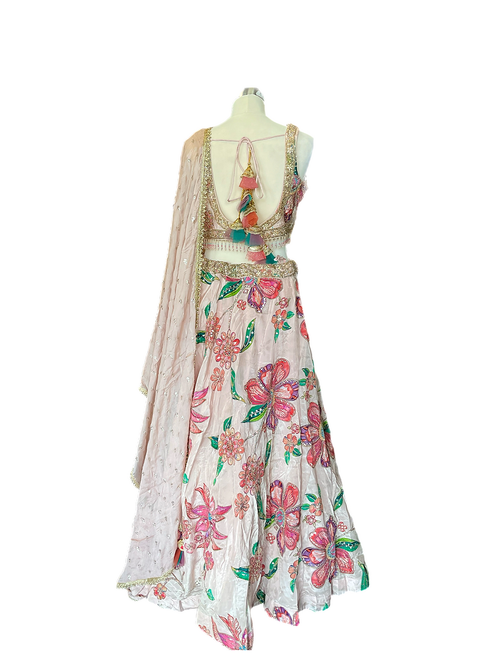 Thumbnail: Floral Embroidered chinon Silk Lehanga Choli