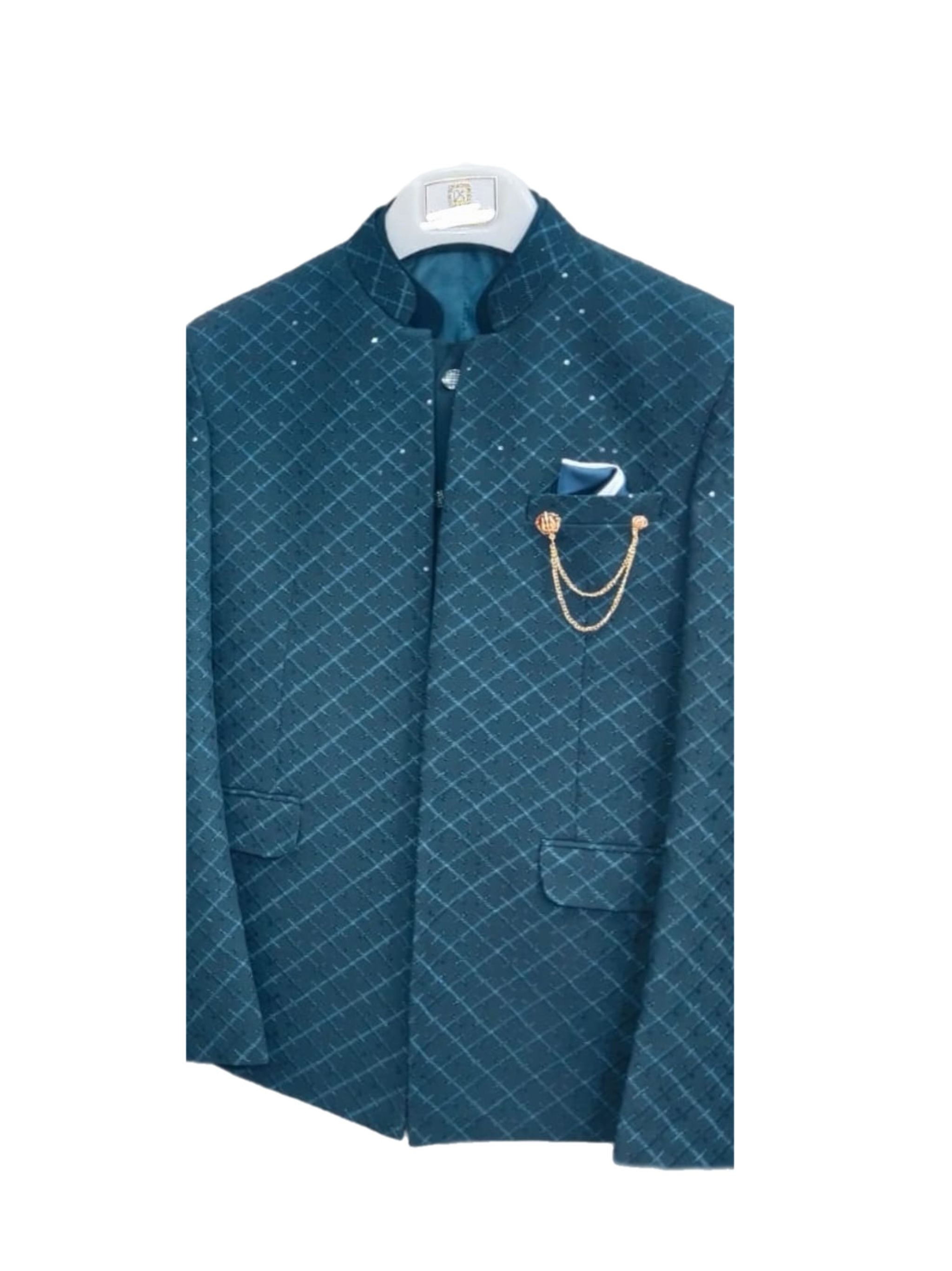 Splendid Teal Color Embroidered Jodhpuri Suit Set