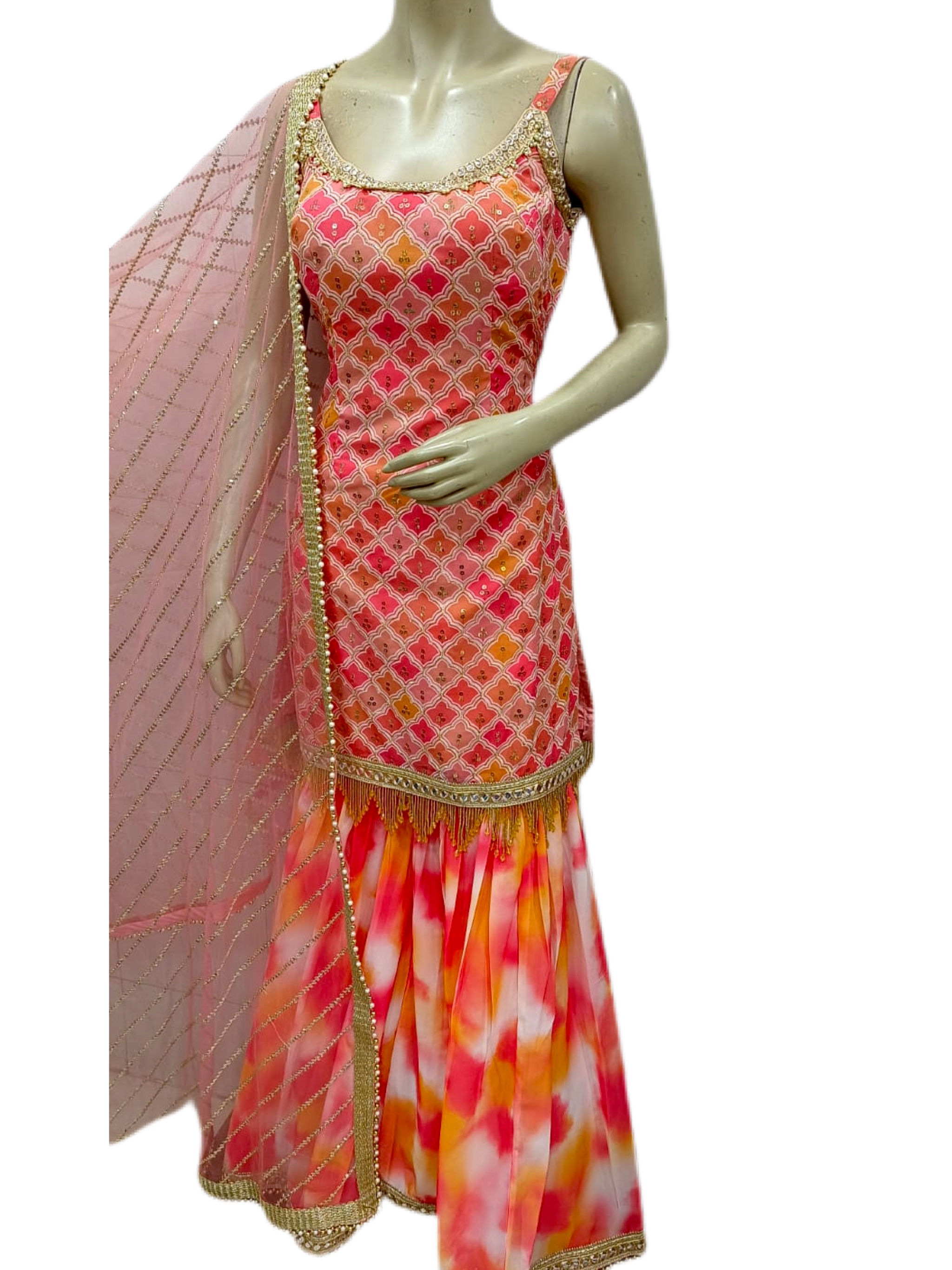 Pretty Georgette Embroidered Sharara Suit Set