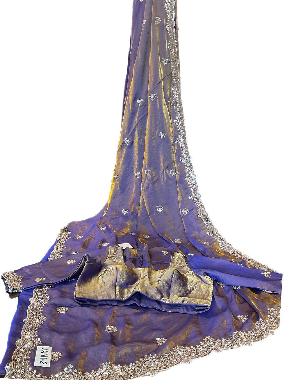 Thumbnail: Amazing Embellished Tissue Saree in Purple Bluish color With Readymade Blouse