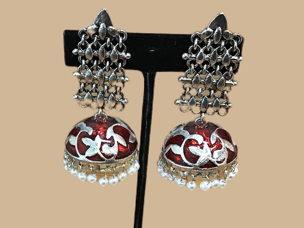 Oxidized German Silver Red Jhumka earring