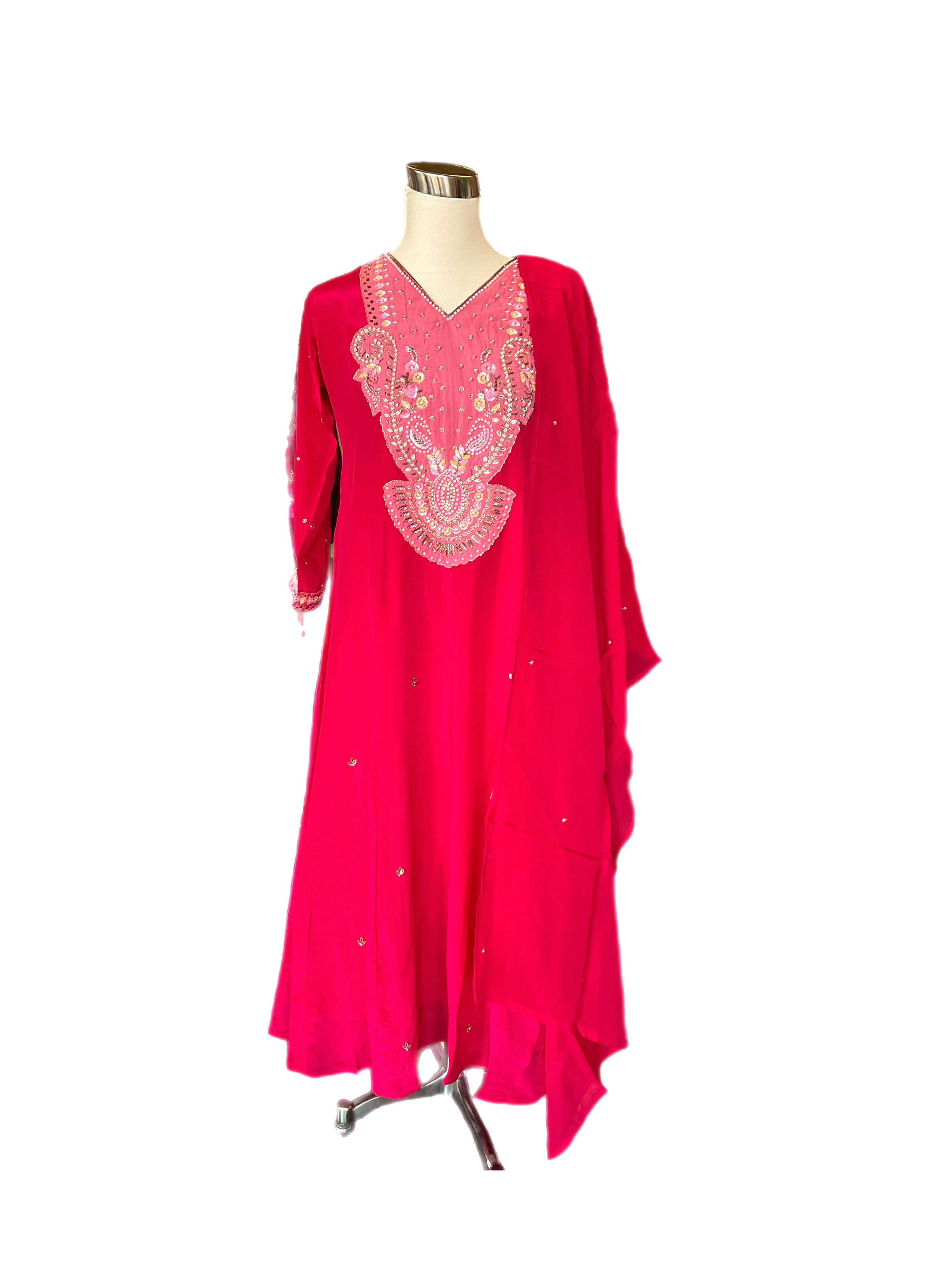 Designer Embroidered Crepe Silk Abaya Suit in Pink Color
