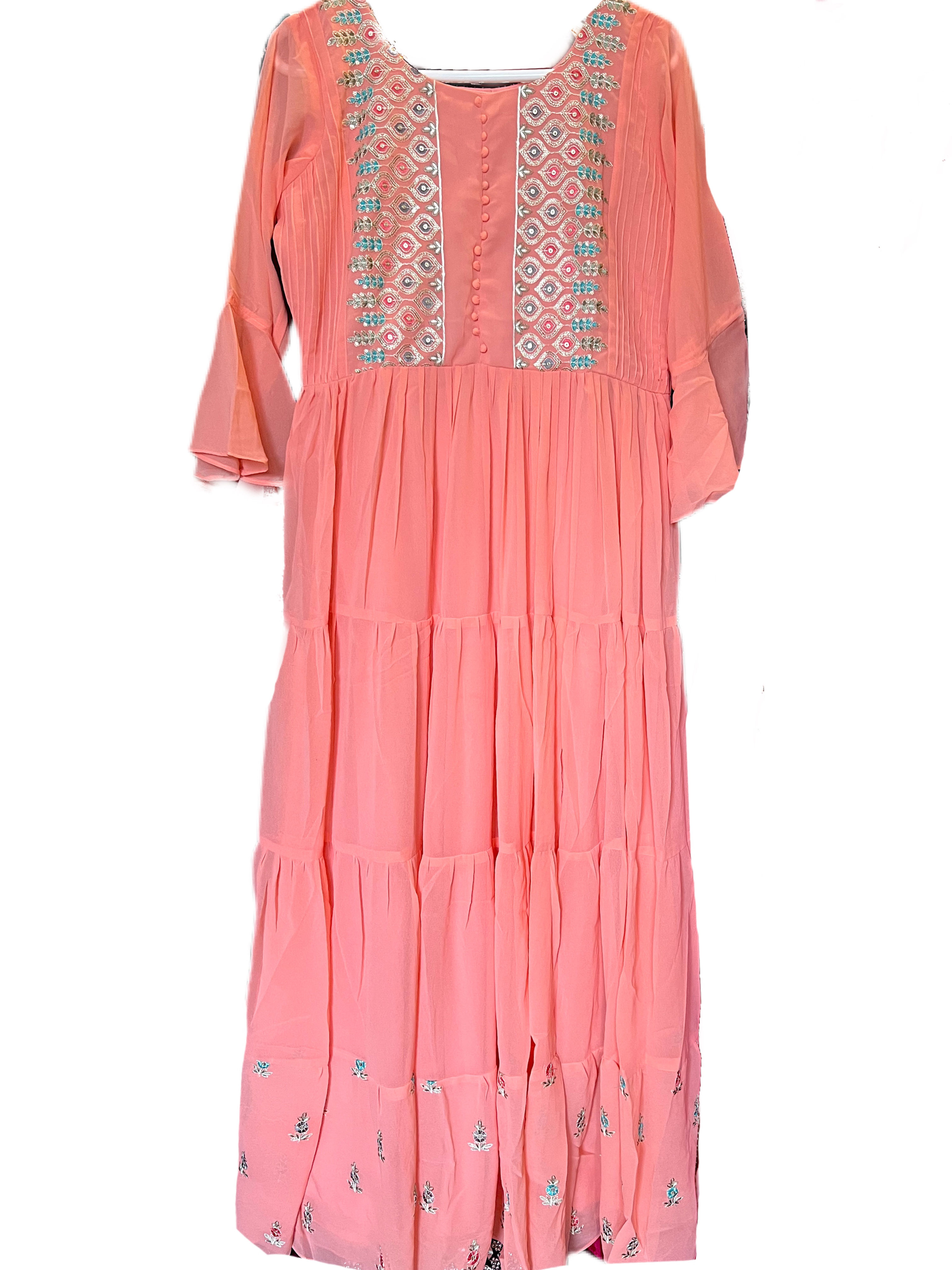 Designer Georgette Salmon Embroidery Kurti