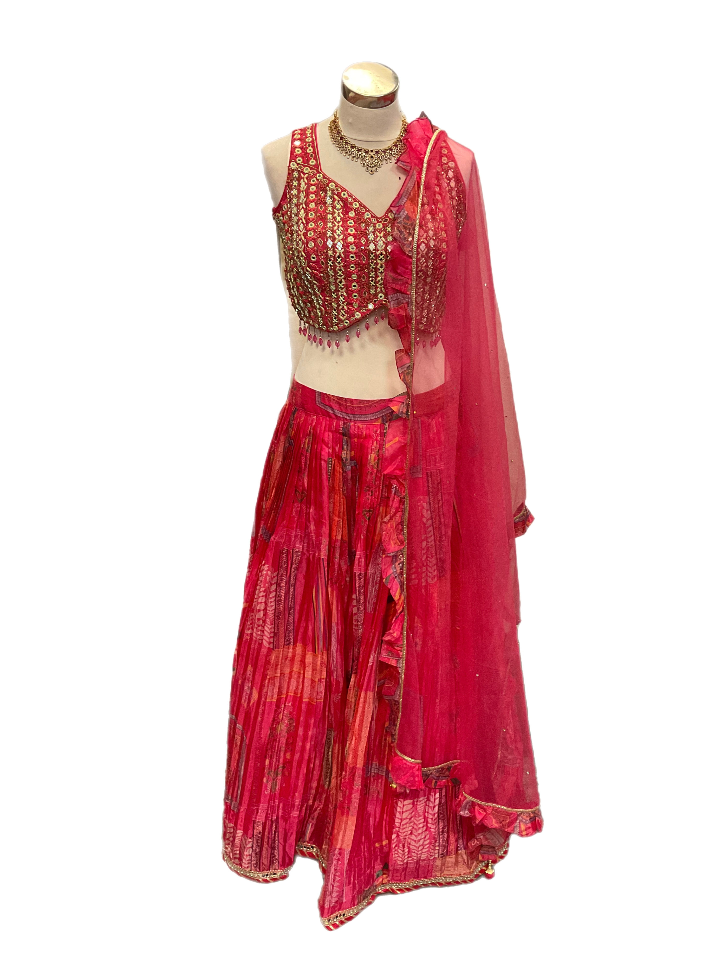 Stunning Pink Printed Silk Lehanga Choli