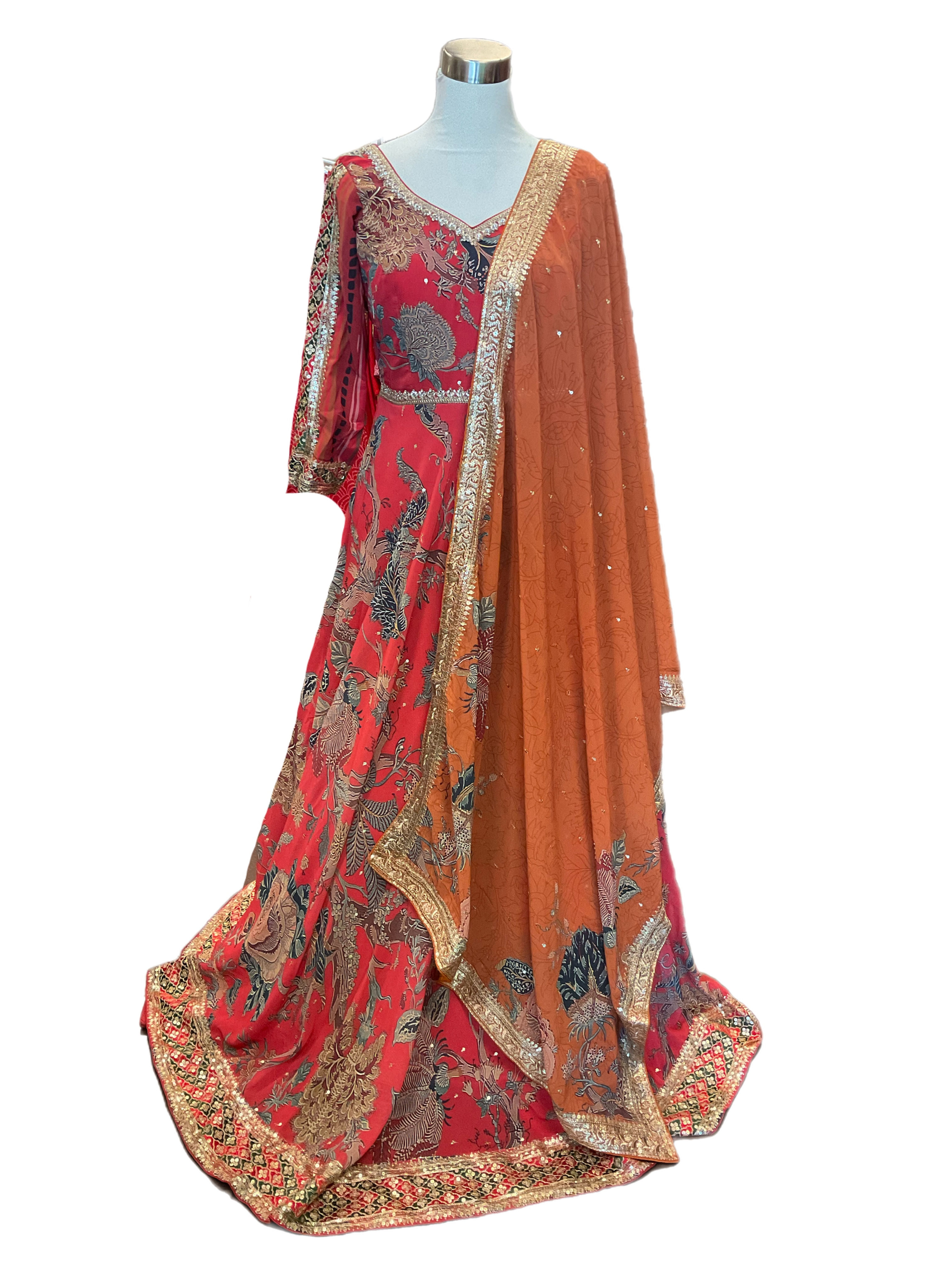 Beautiful Georgette Printed Red Abaya Suit Set