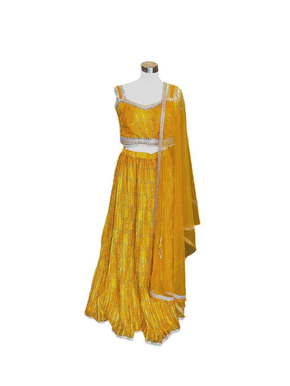 Thumbnail: Designer Chiffon Tissue Printed Embroidered Lehanga Choli