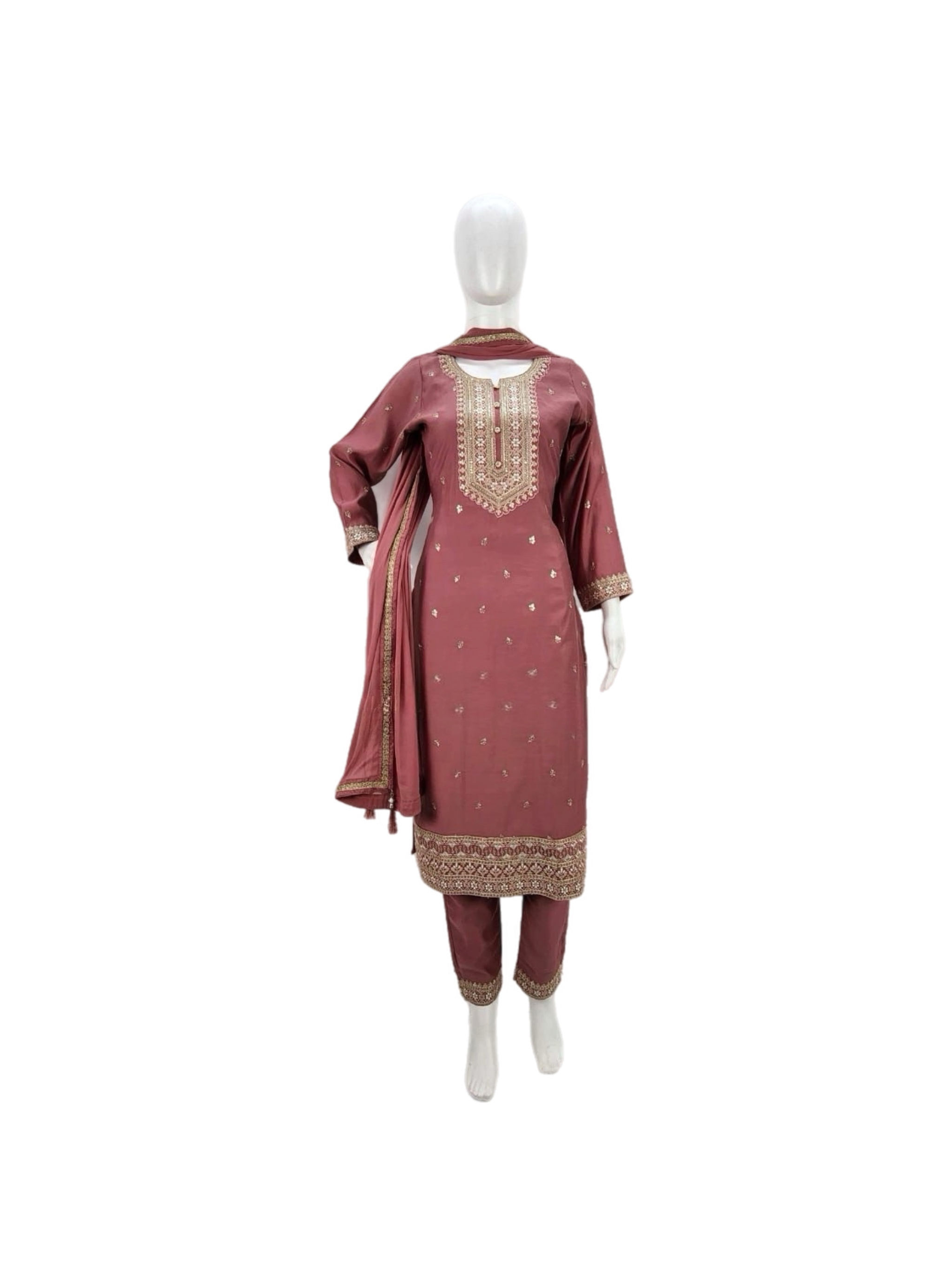 Pink Embroidered Pant Suit Set for Women