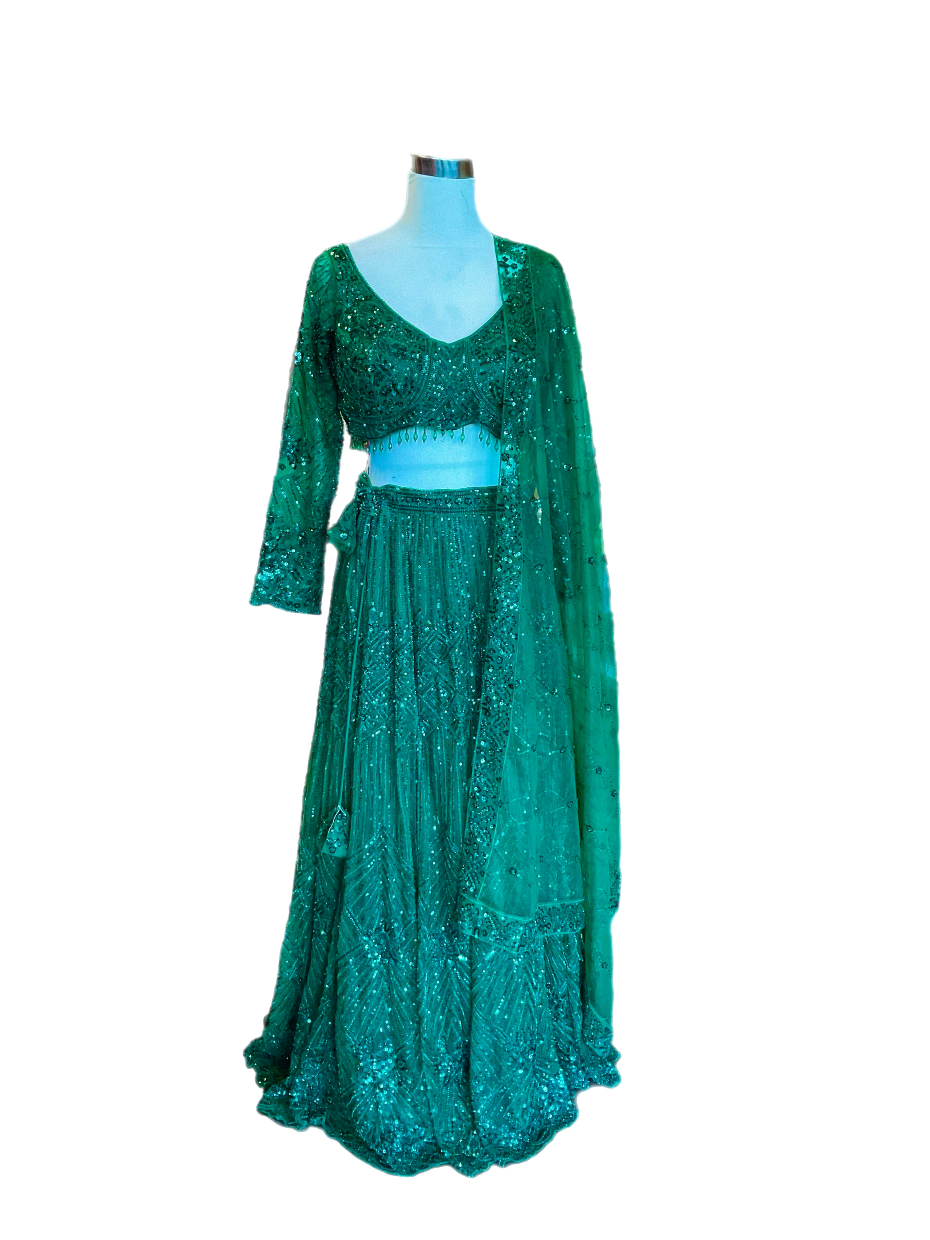 Stylish Green color Net Sequins Bridal Lehanga Choli