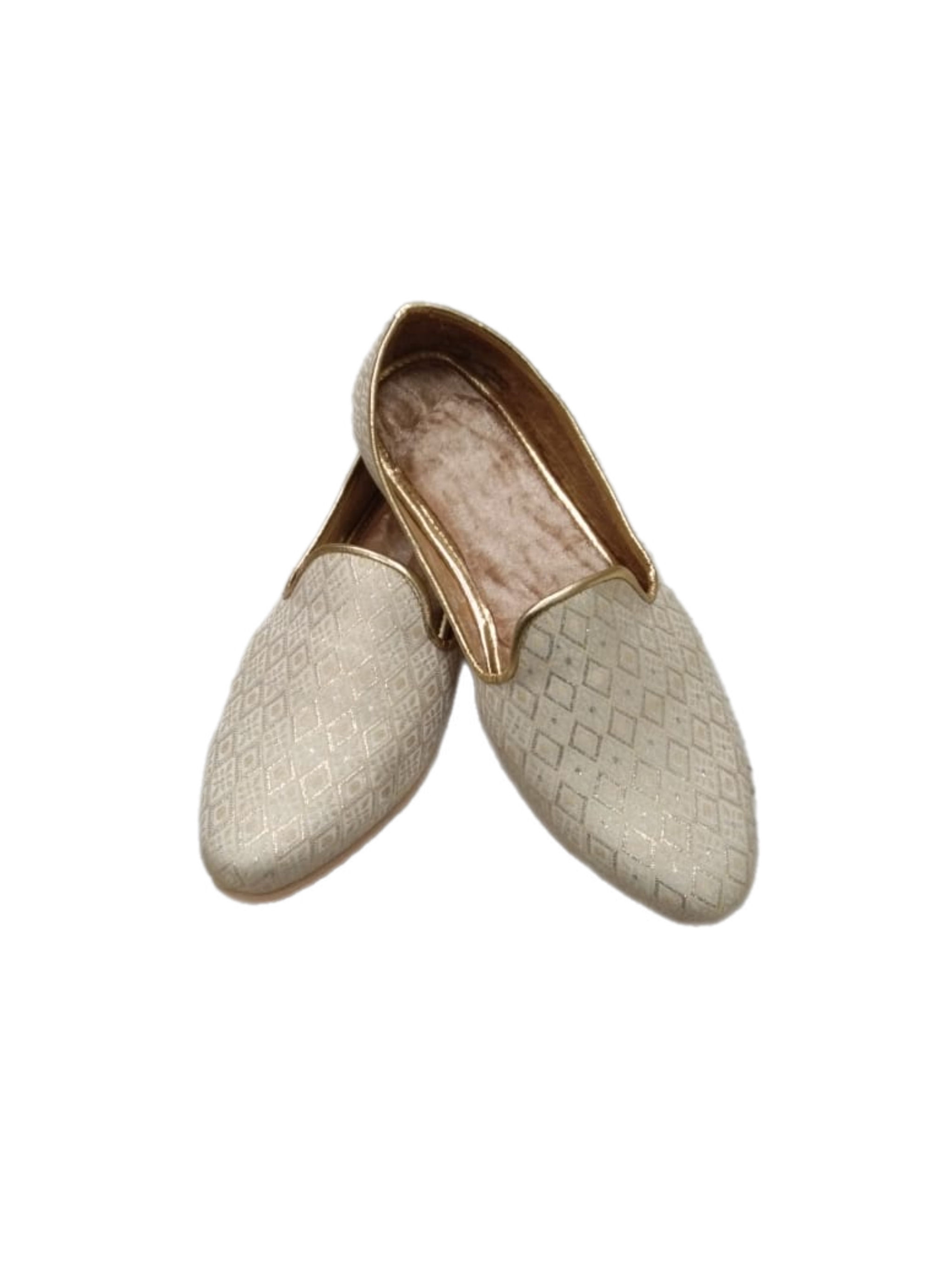 Light Golden Handmade Men’s Sherwani Jutti or loafers or Mojari