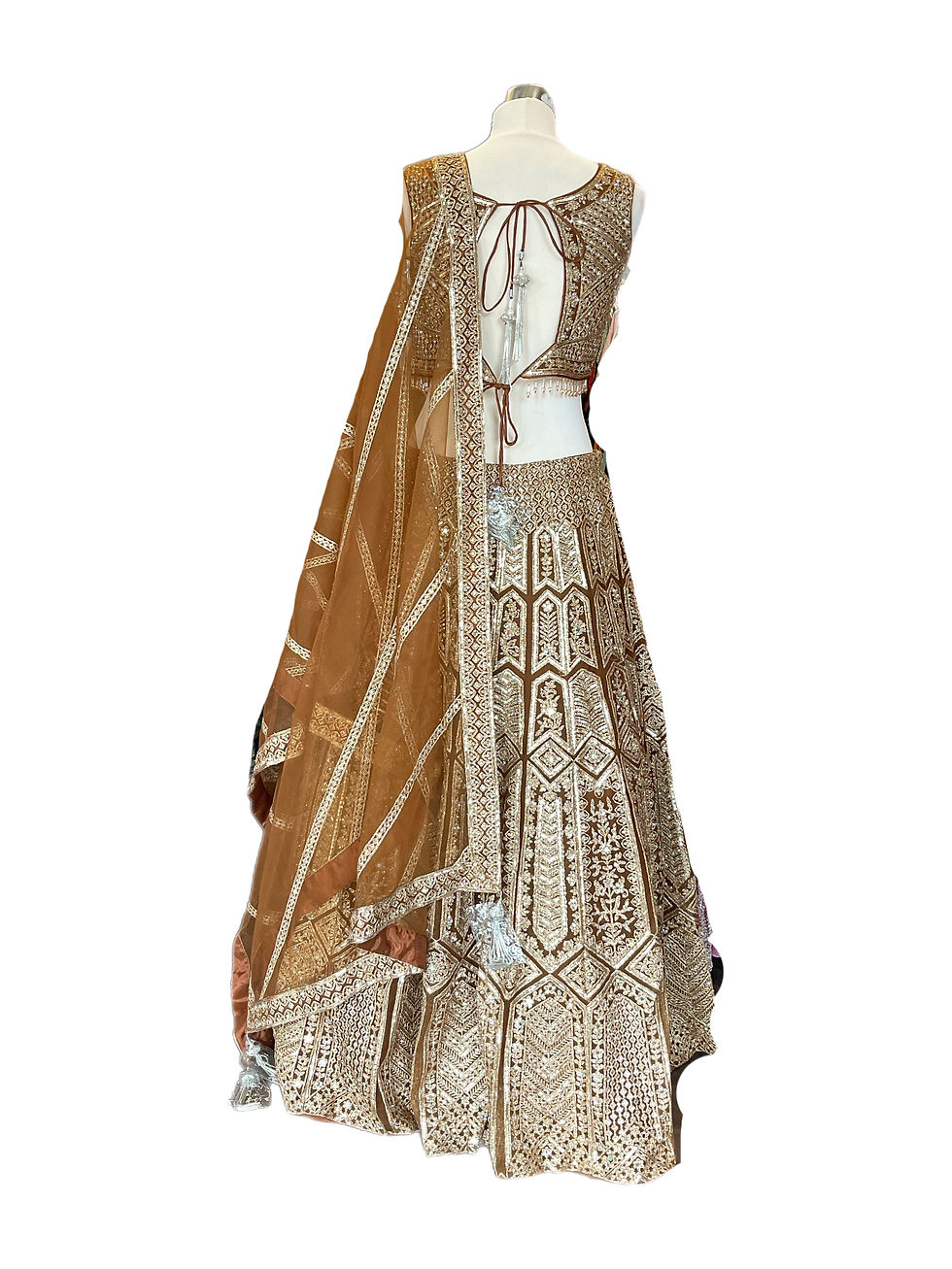 Thumbnail: Designer Brown Net Embroidered Lehanga Choli