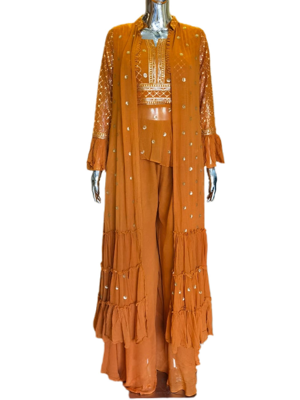 Pretty Marigold Yellow Plazzo Crop Top With Jacket