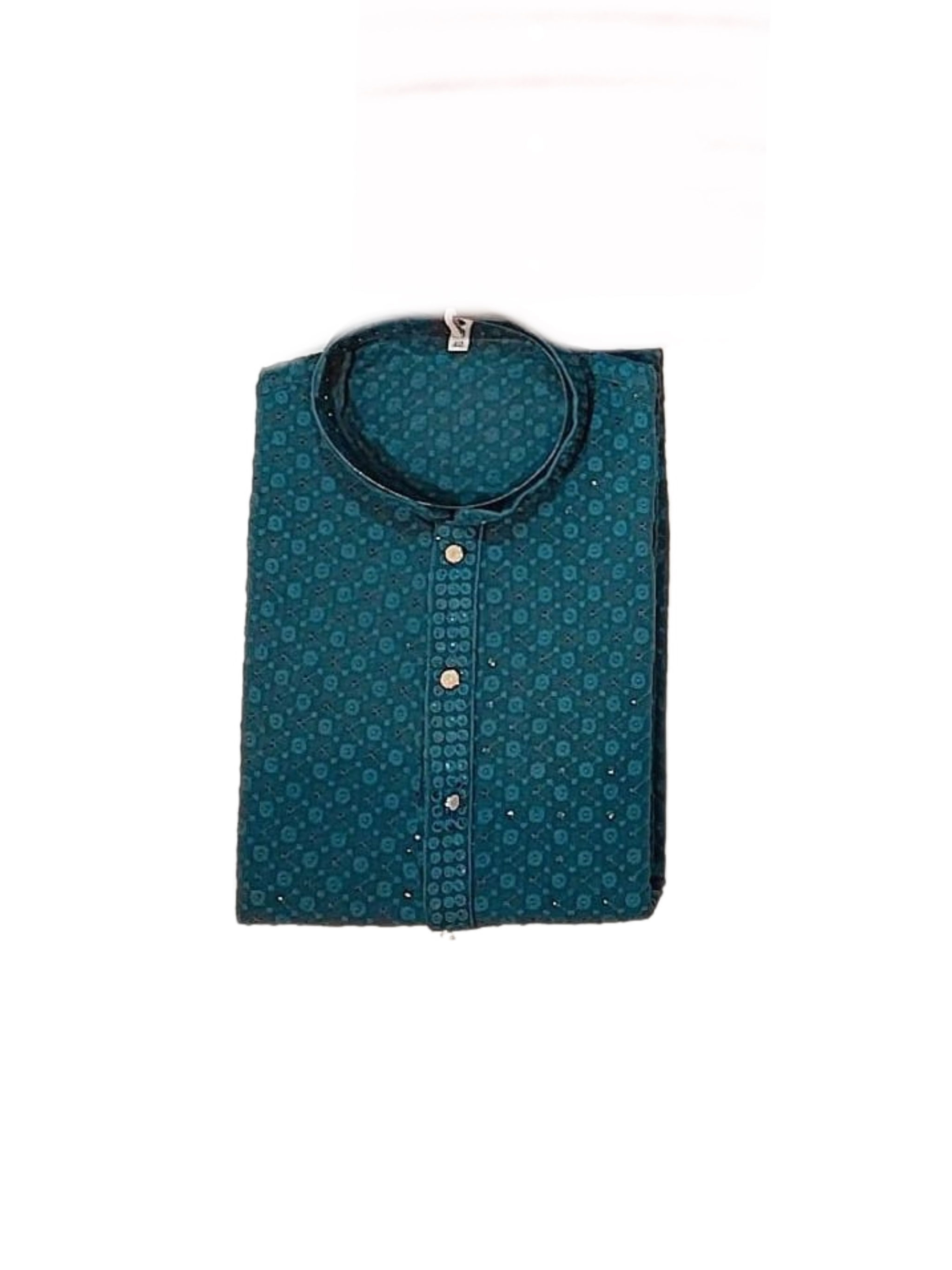 Embroidered Teal Cotton Kurta Pajama Set For Men