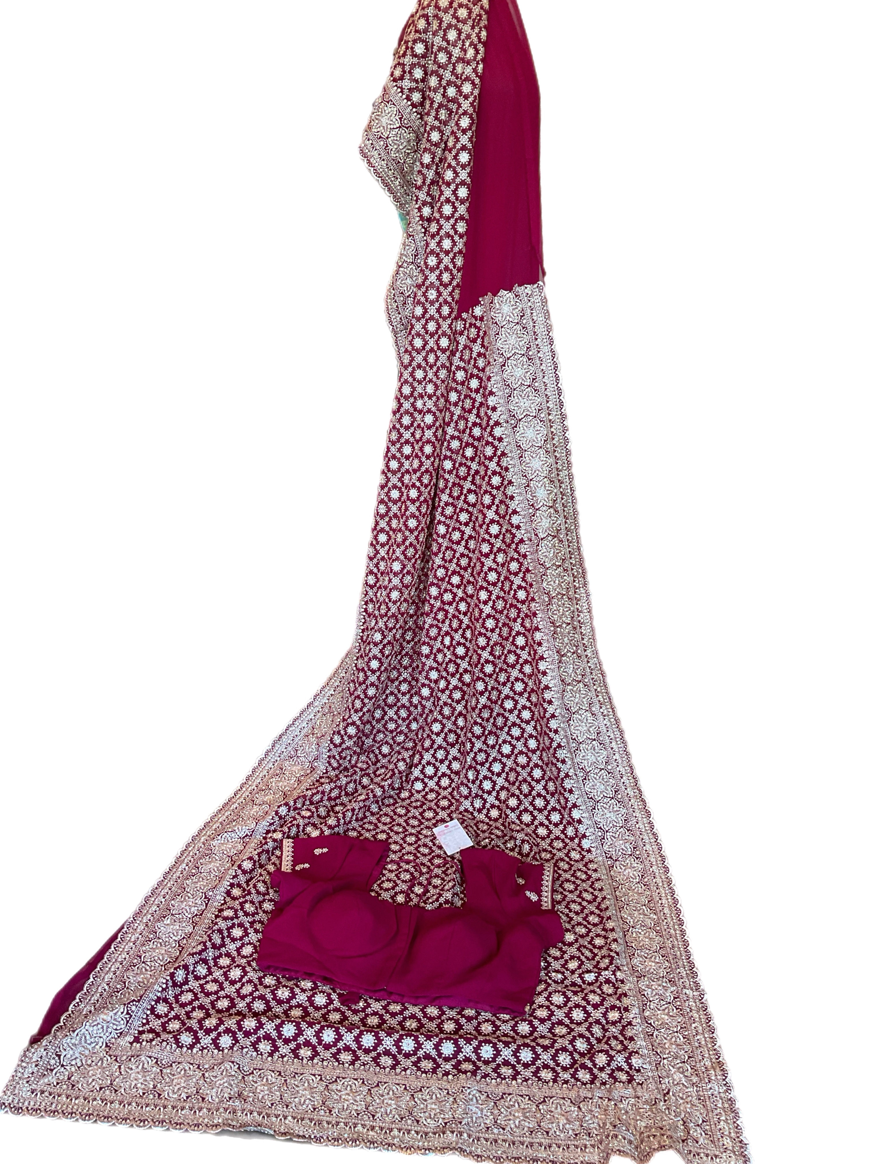 Embroidered Pink Georgette Saree With Readymade Blouse