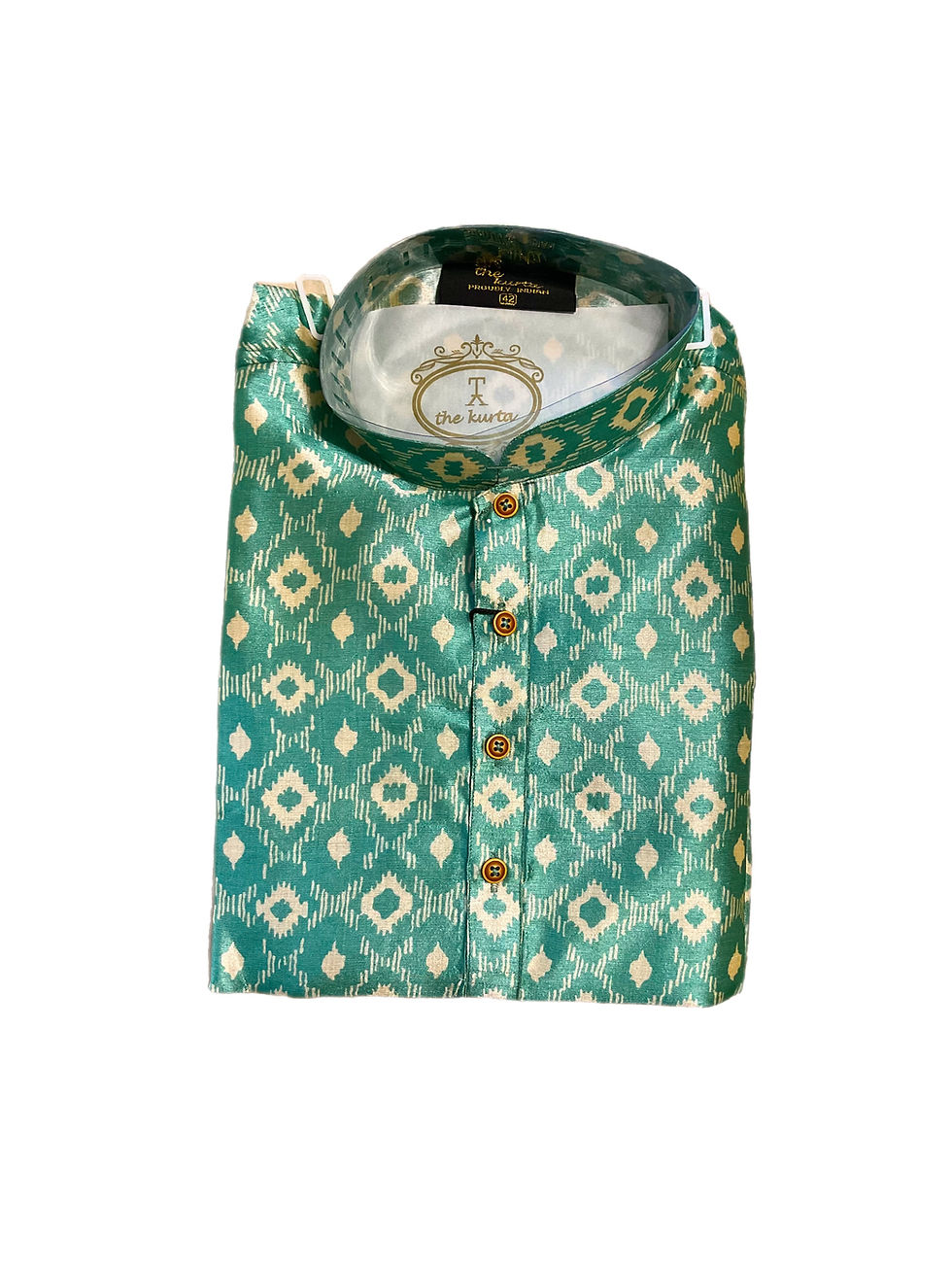 Printed Turquoise Silk Kurta Set