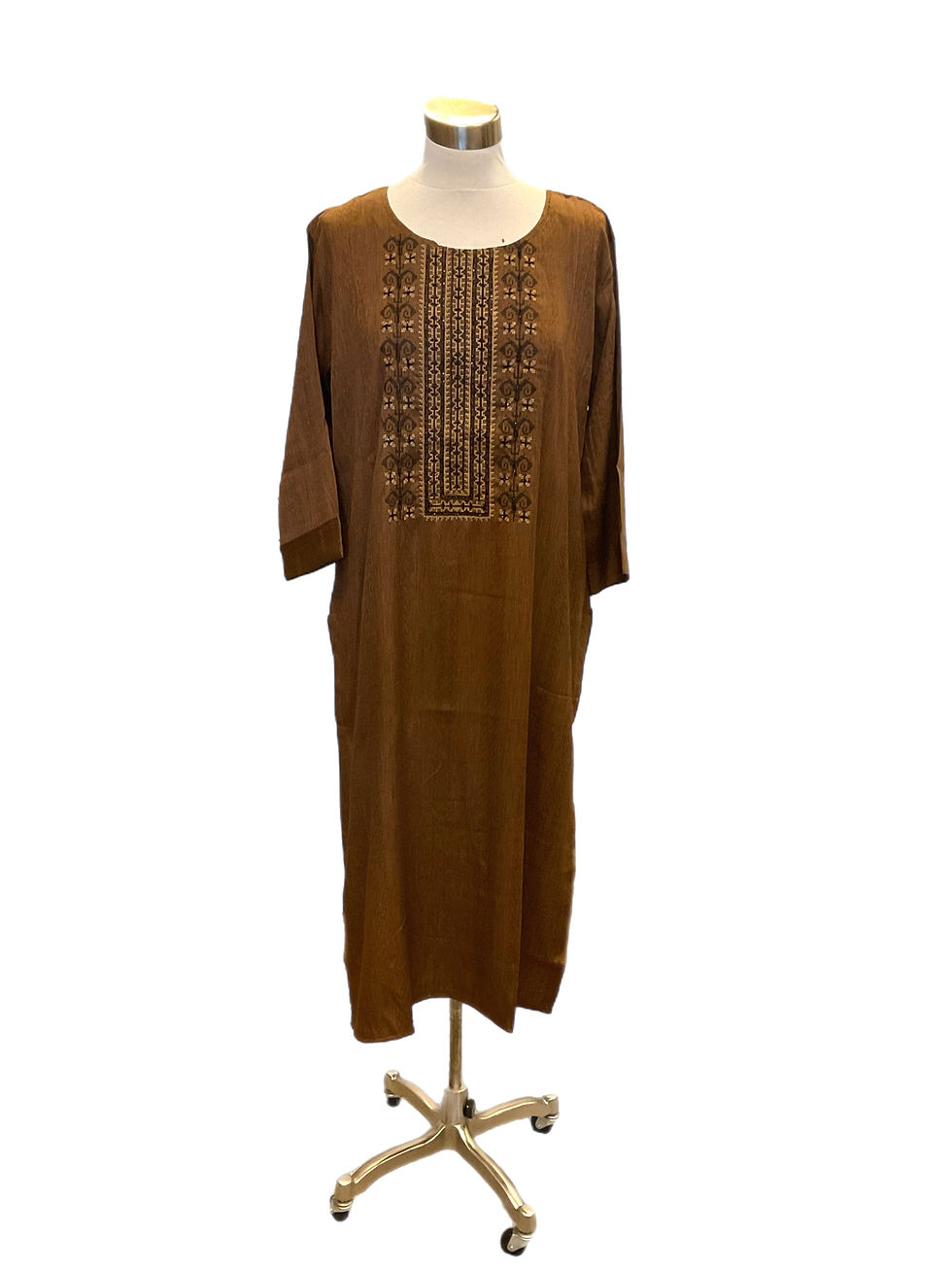 Plus Size Embroidery Cotton Kurti in Brown Color