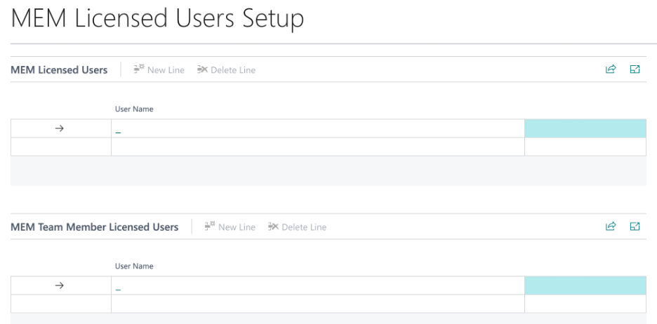 MEM Licensed Users Setup Screen