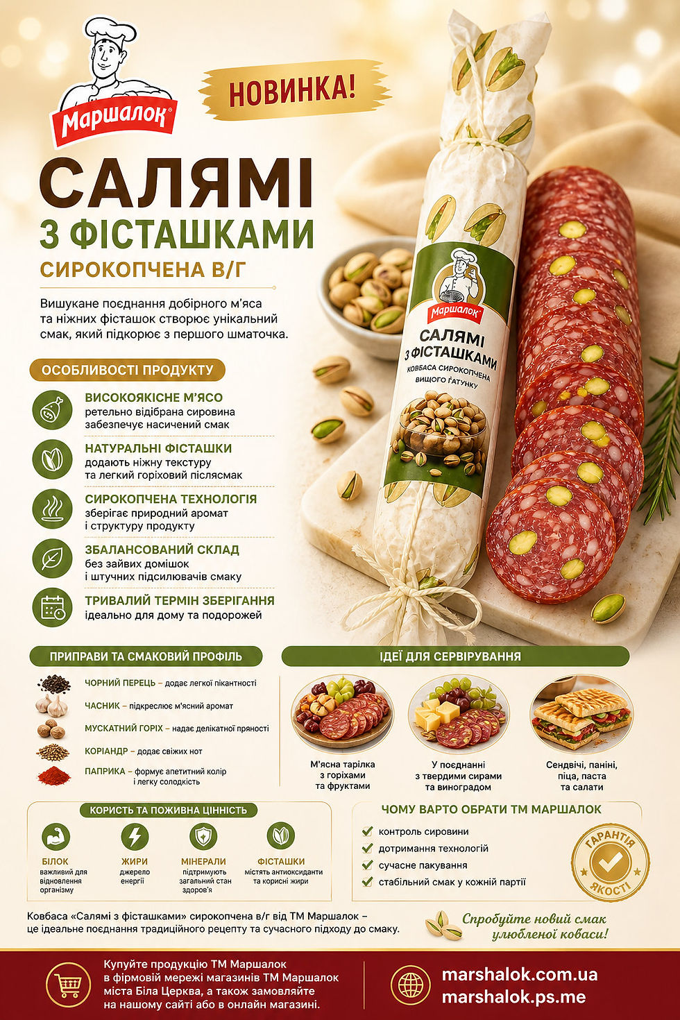 Ковбаса «Салямі з фісташками» сирокопчена - інфографіка