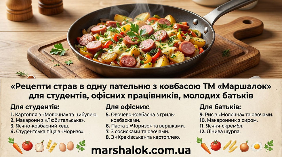 Рецепти страв в одну пательню з ковбасою: для студентів, офісних працівників, молодих батьків - інфографіка