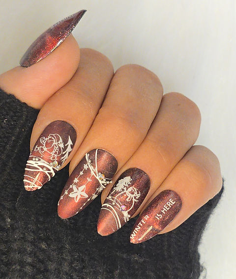 Cat-Eye Winter Press-On Nails  Festliches Design mit Weihnachtsmotiven