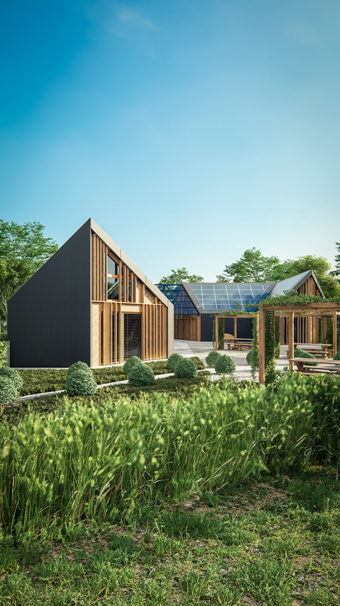 This Danish structure, situated in the heart of Denmark's lush greenery, serves as a hospitality venue for tourist groups. Built with a harmonious combination of steel and wood panels, it offers both durability and a natural aesthetic. Expansive glass windows allow for abundant natural light, creating a bright and airy interior that connects seamlessly with the outdoors. The roof features photovoltaic panels, emphasizing a strong commitment to sustainability and renewable energy. Surrounded by its own park and nature, the setting provides a serene and picturesque environment.
Ideal for hosting tourist groups, it combines comfort with environmental consciousness. This design beautifully integrates modern technology with traditional materials, capturing the essence of Danish architecture in a tranquil, green landscape.