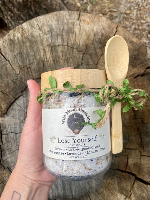 Rose Quartz herbal bath salts handmade gift for her Lavender Chamomile 12oz