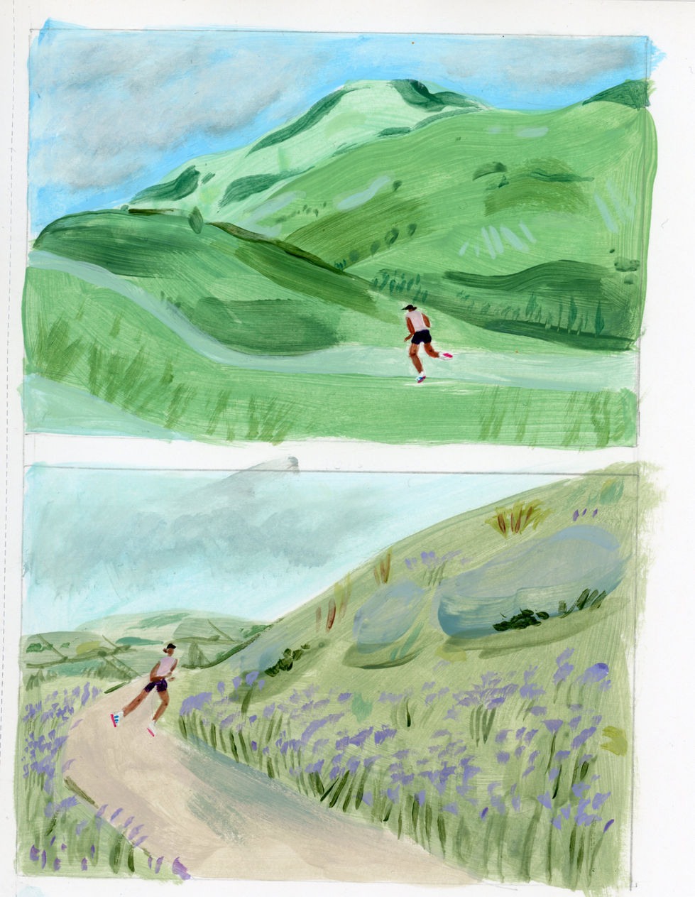 Illustration of person running in remote terrain