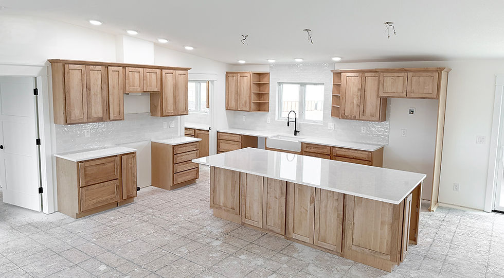 Pendants were not installed at time of pic. Your kitchen faucet will differ. All else is the same.