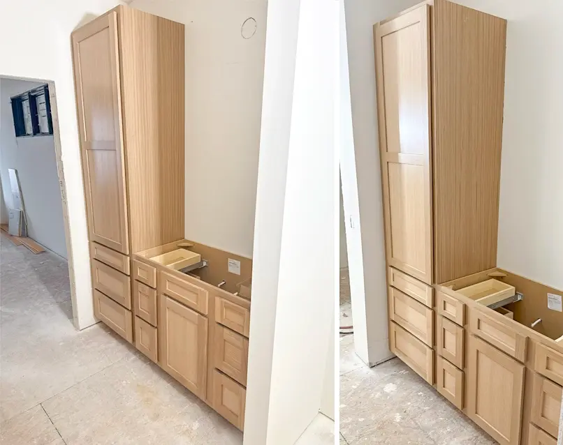 Oh yeah you each get your own vanity space AND a 24" linen cabinet in the master bathroom.