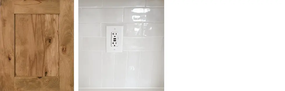 Kitchen cabinets and island will all be the same color. Charleston 15 Doors — crafted with a 3/8" solid wood reversed raised panel for the authentic beauty and character only solid wood can offer. Right: Emser Passion Blanco with Warcraft's new detail of vertical tile below and horizontal above — giving you that high-end, designer look without the added cost