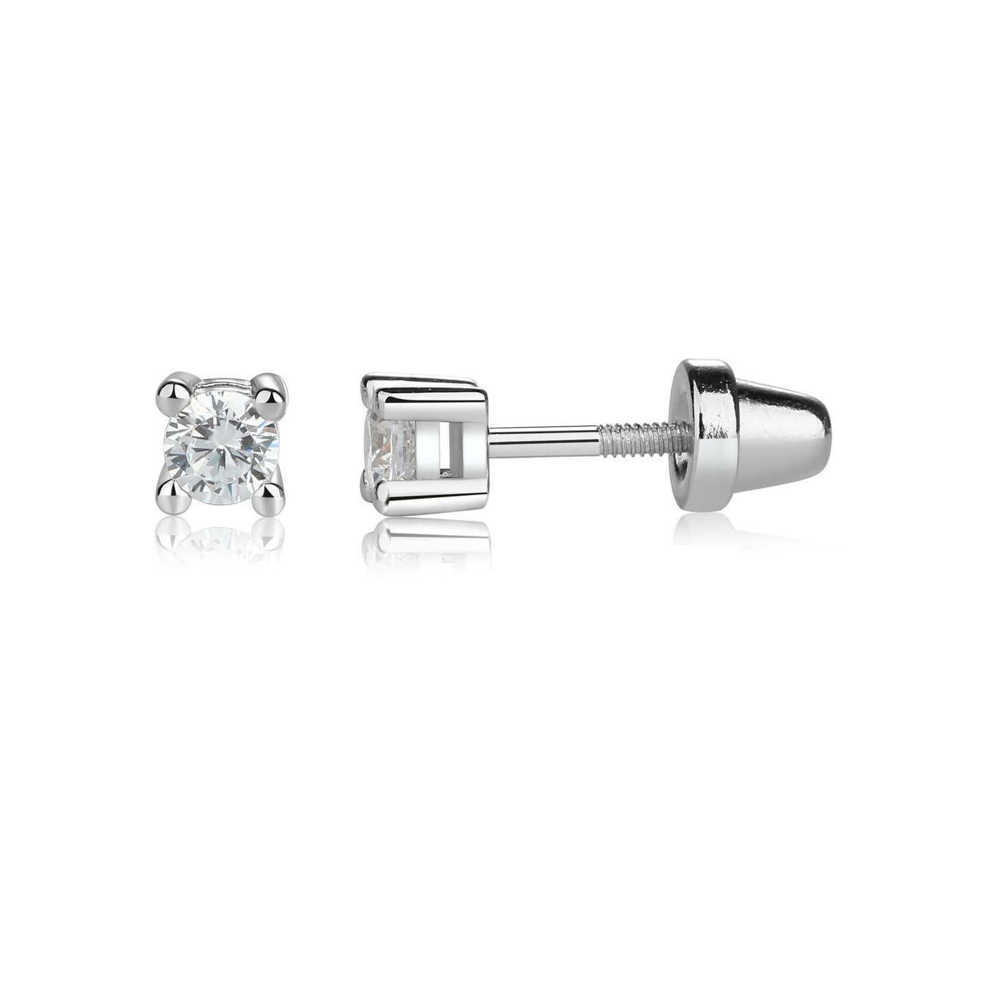 Sterling Silver Clear Cz Stud Earrings