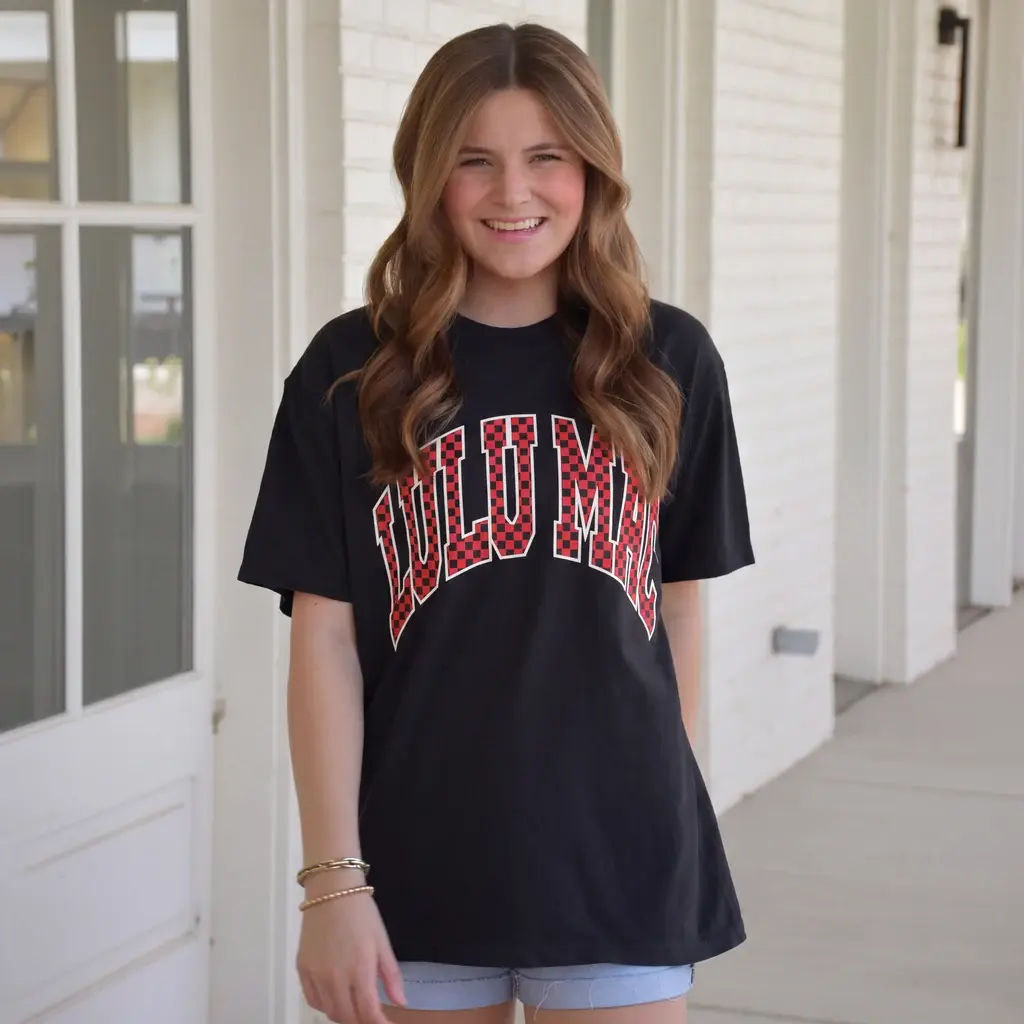 Team Red/Black Checkered Adult Black Lulu Mac Tee