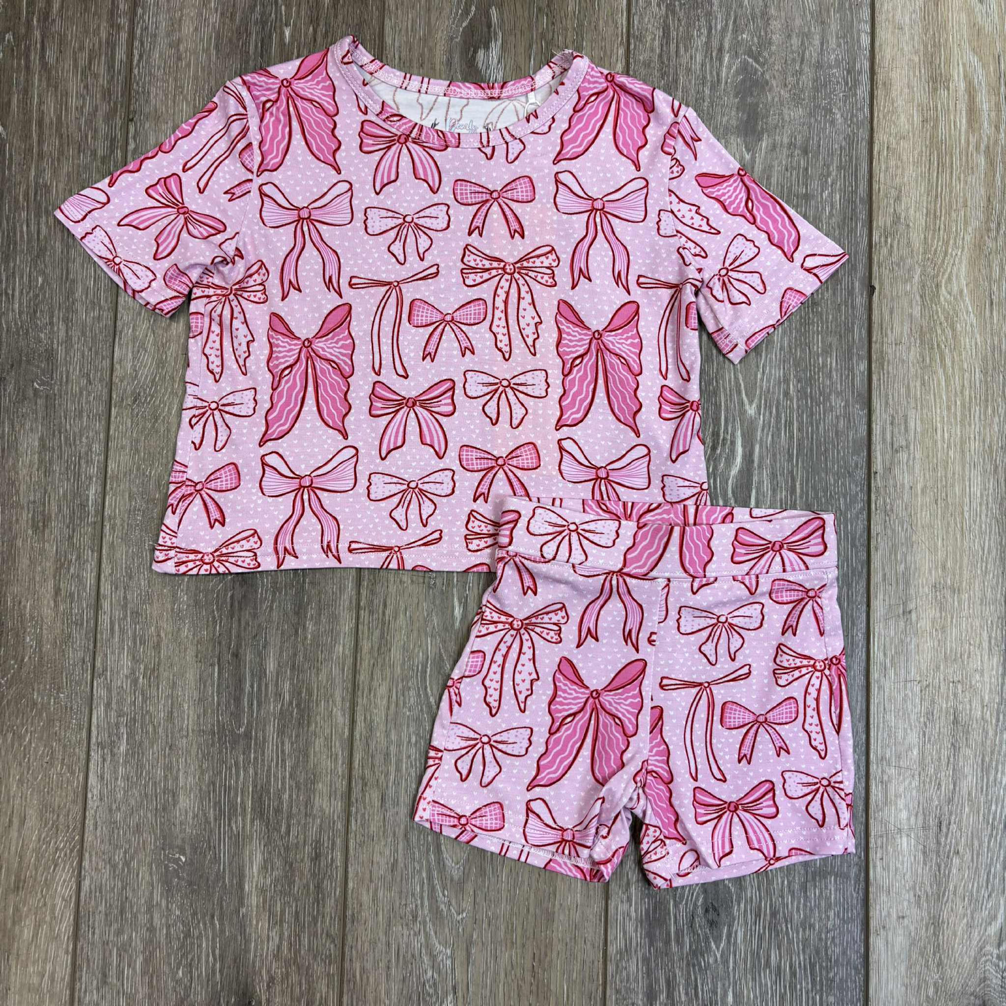 Pink Bow Bamboo Shorts Set