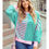 Thumbnail: Pink & Teal Color Block Exposed Seam Side Slit Plus Size Sweatshirt