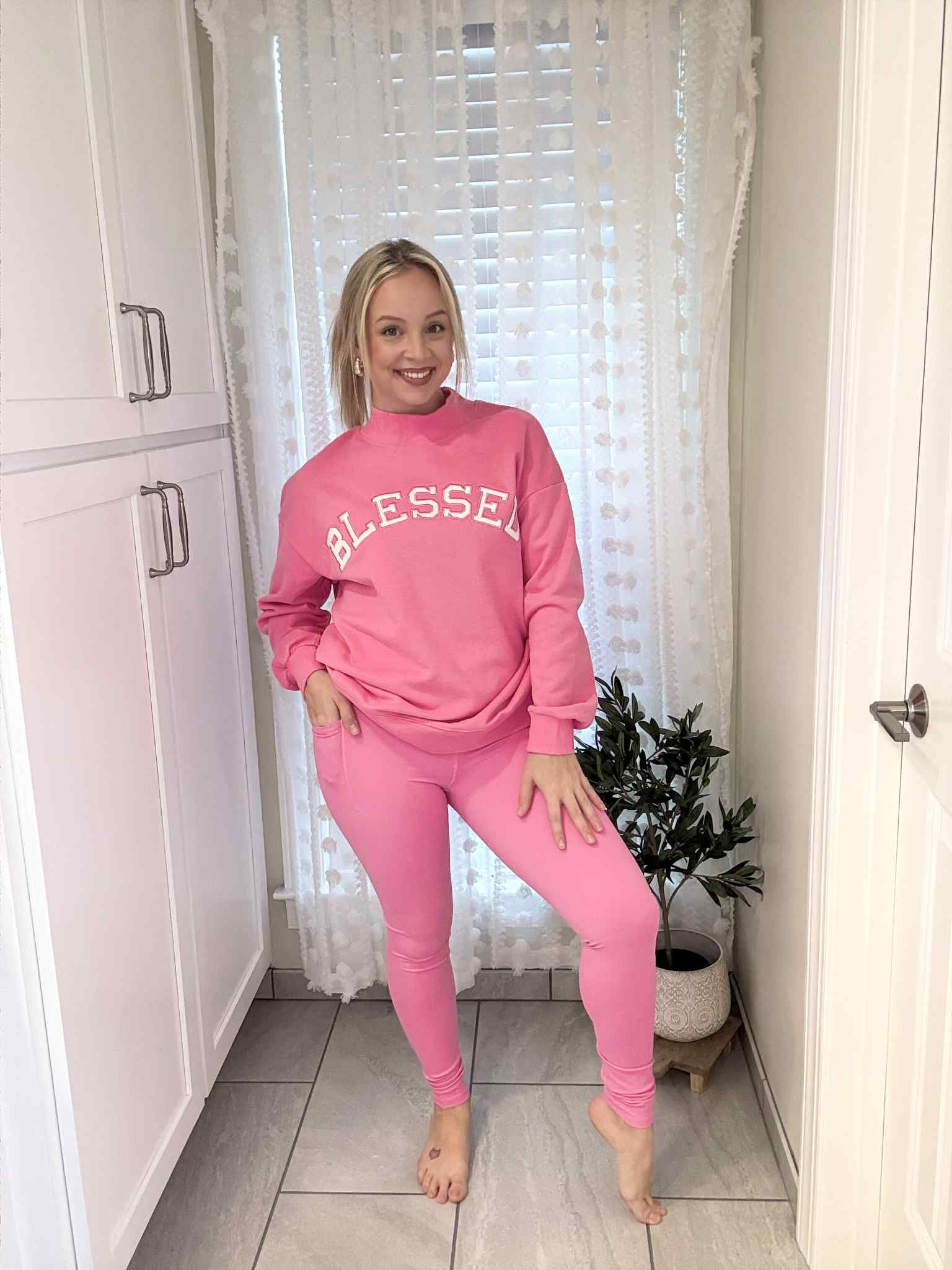 BLESSED Embroidered Oversized Mock Neck Sweatshirt