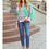Thumbnail: Pink & Teal Color Block Exposed Seam Side Slit Plus Size Sweatshirt