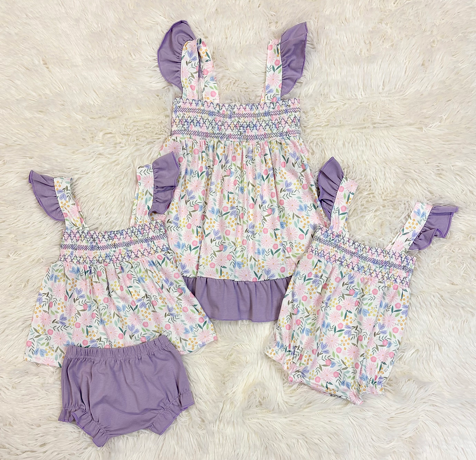 Thumbnail: Smocked Purple Floral Bubble