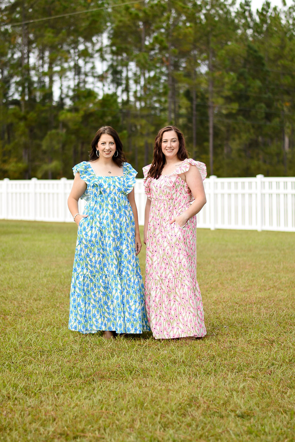 Thumbnail: Blue Floral Square Neck Ruffled Strap Dress
