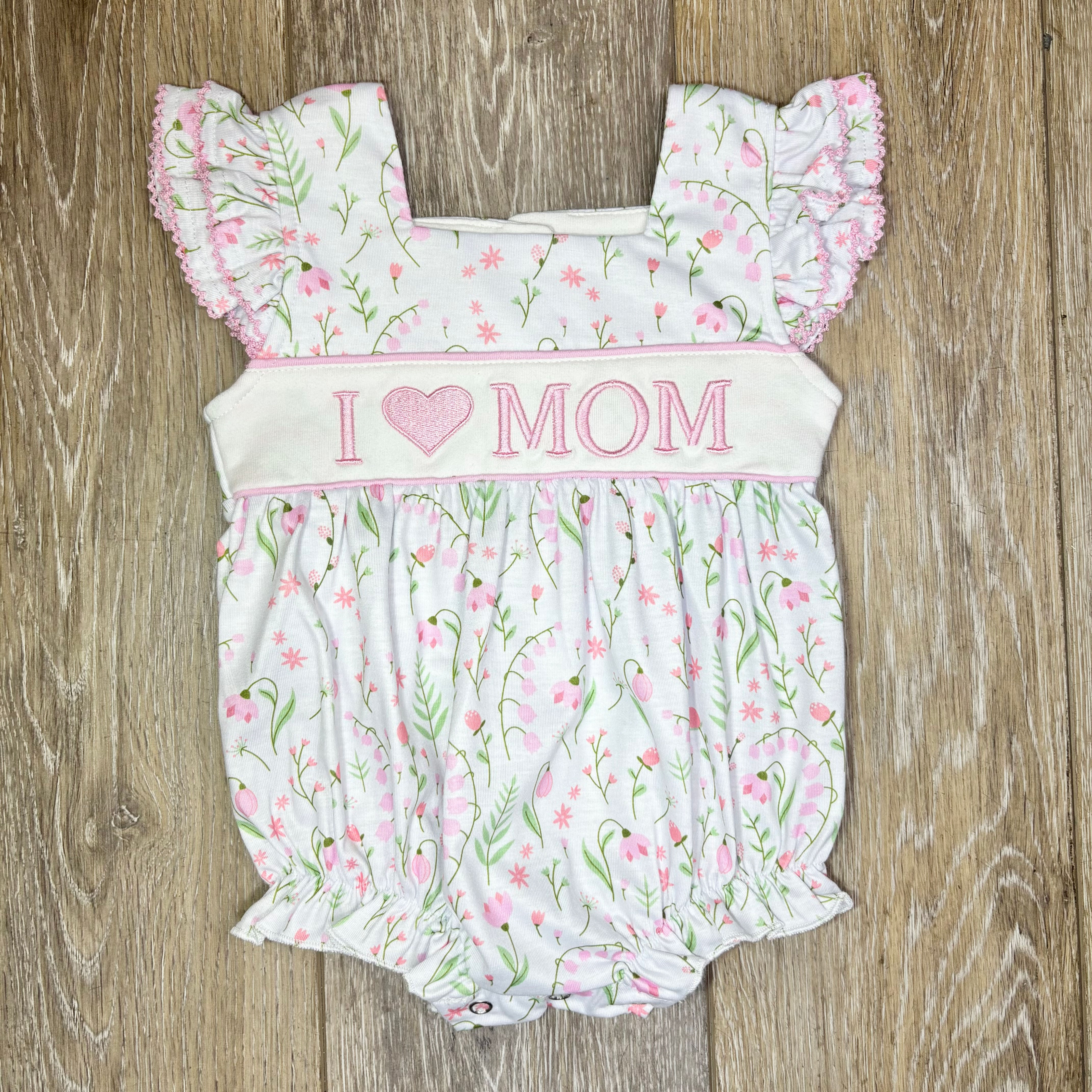 I Love Mom White Floral Bubble