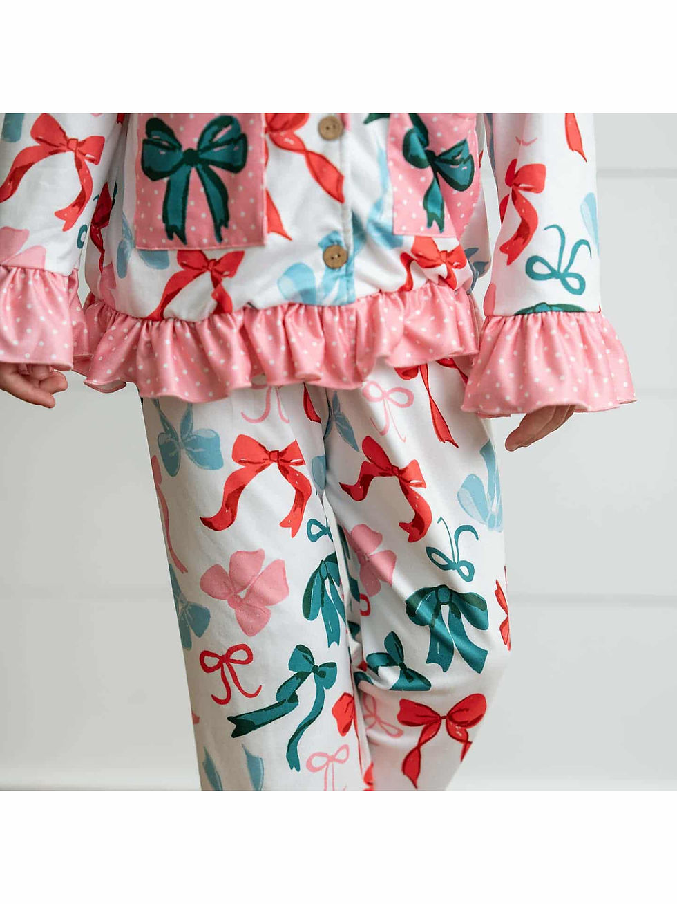 Thumbnail: Kids Christmas Coquette Bow Pocket Lounge Ruffle Set