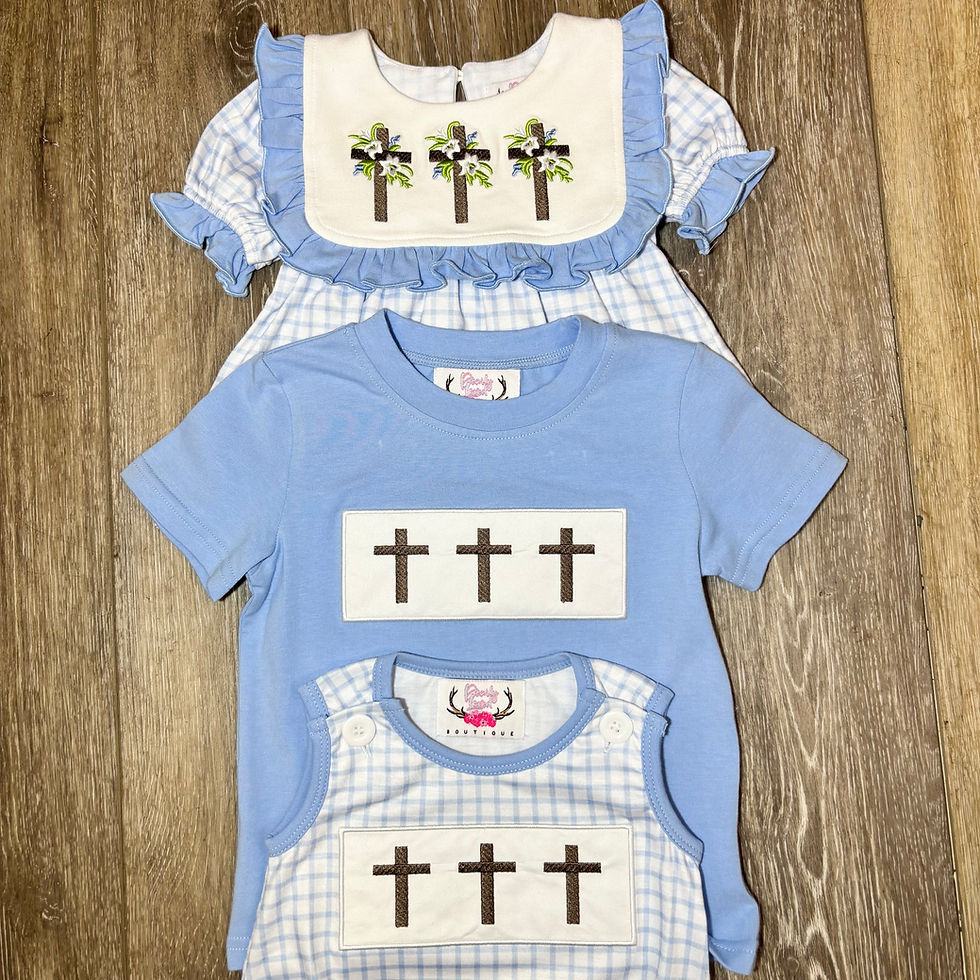 Thumbnail: Blue Plaid Cross Trio Girl Set