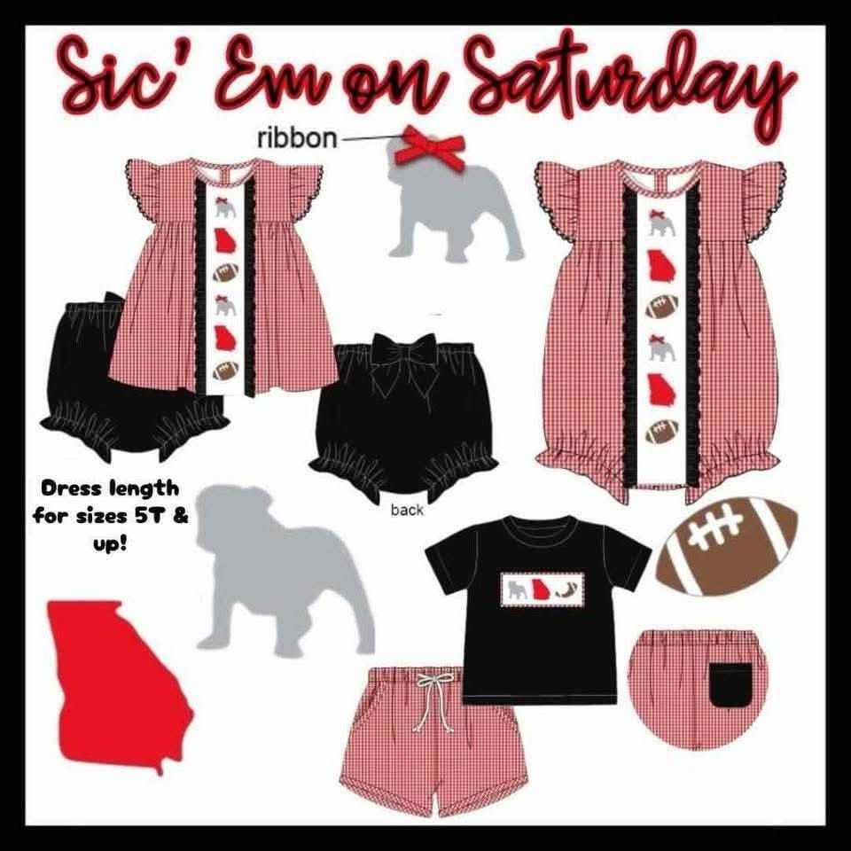 Thumbnail: Sic' Em on Saturday Smocked Bloomer Set