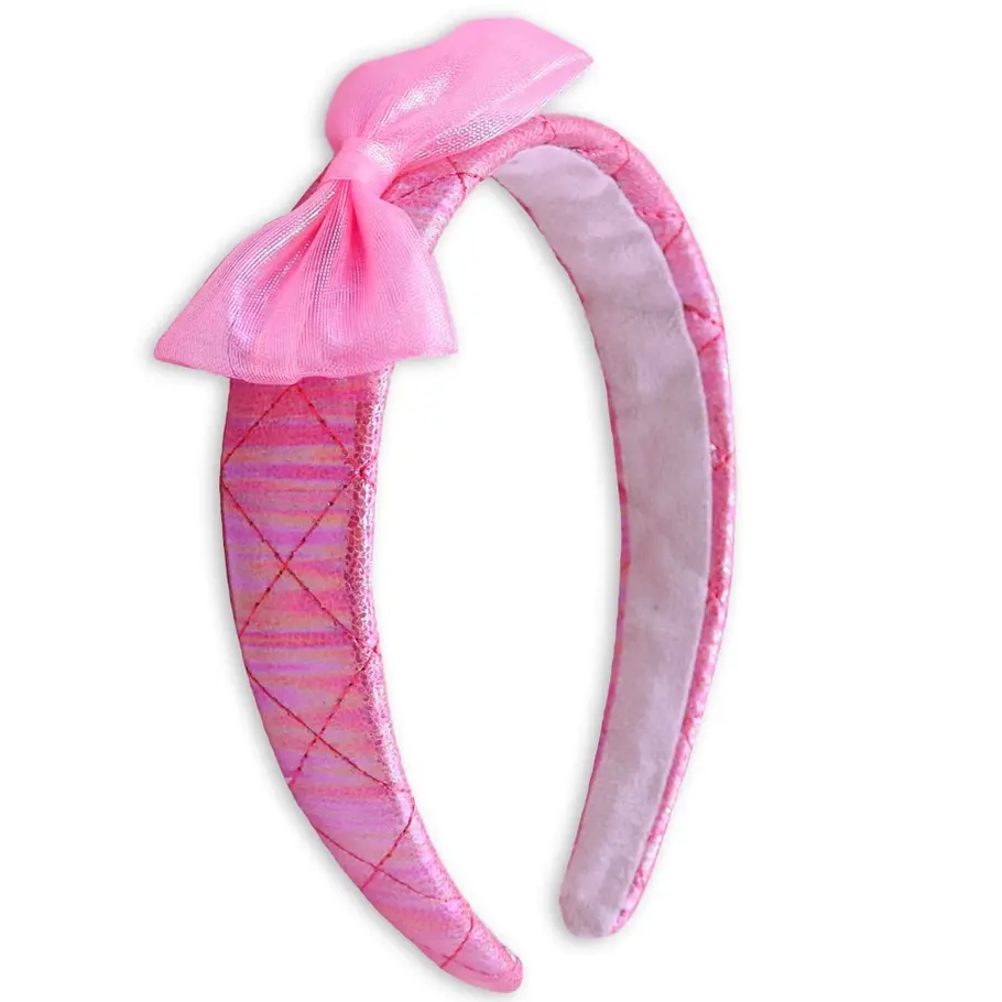 Thumbnail: Wide Pink Iridescent Quilted Bow Headband